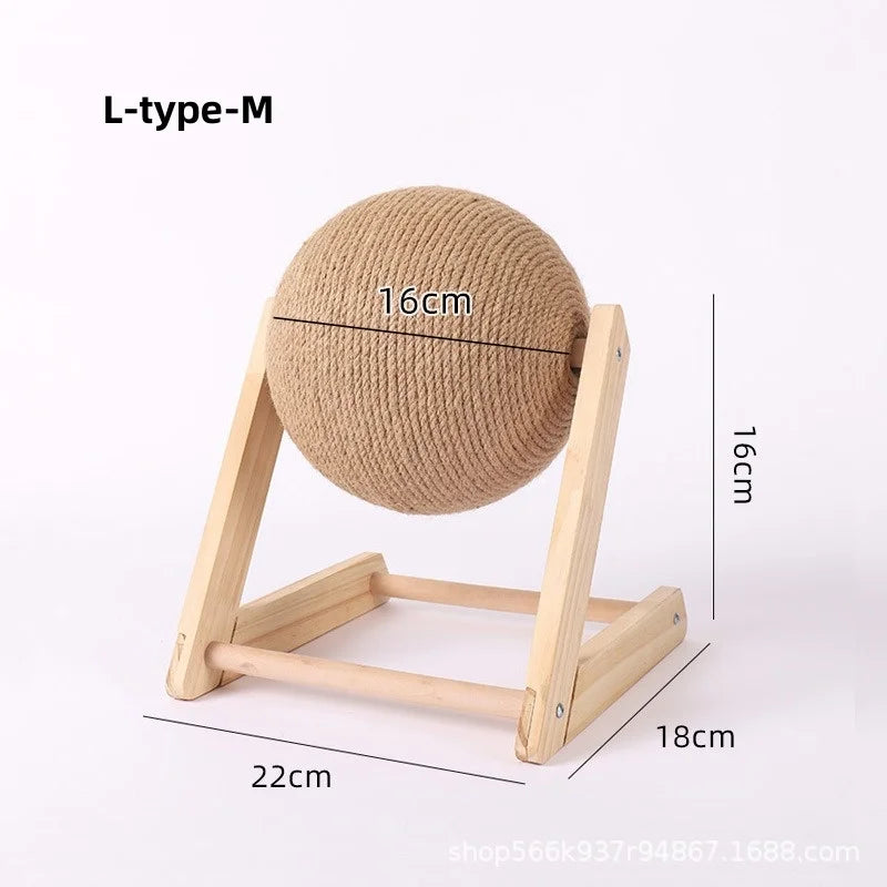 L-type-M cat scratching ball toy with sisal rope and wooden base