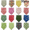 A collection of ten colorful summer fruit print dog bandanas made of soft cotton fabric.