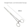 Stainless steel straight head hemostatic forceps shown with a 20cm scale marker.