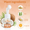 A bottle of Pet Paw Cleaner featuring plant ingredients like oat, aloe, coconut fruit oil, and orange oil.