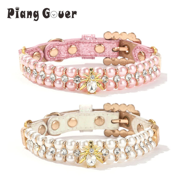 Collier pour chien et chat en perles artificielles roses avec accents dorés