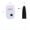A white ultrasonic pest repellent device shown from the side and front, with dimensions 5.5cm by 9cm.