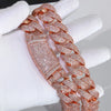 Rose gold plated curved flip buckle Cuban link necklace displayed on a hand
