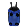 Blue and black adjustable carrier backpack for cats and dogs with padded openings