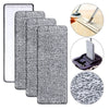Reusable microfiber mop pads shown with cleaning tools and a close-up of the textured fabric