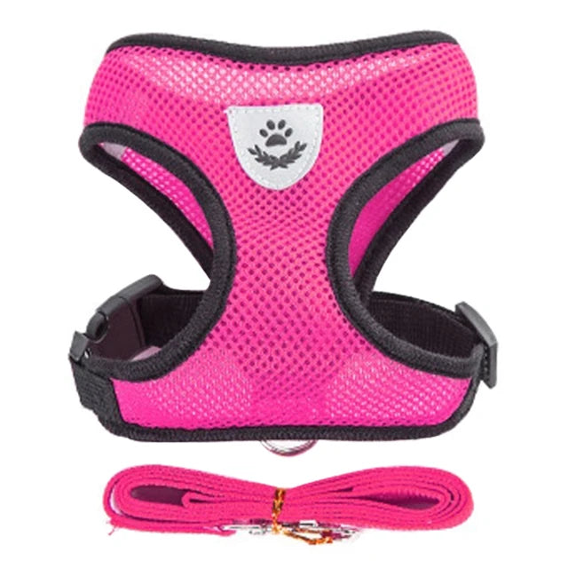 Pink mesh pet harness and leash set for dogs and cats
