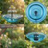 Mehrstufige Außenfließer-Vogelbadbrunnen mit Glasschale und Wasserfeature, aufgehängt an Ketten.