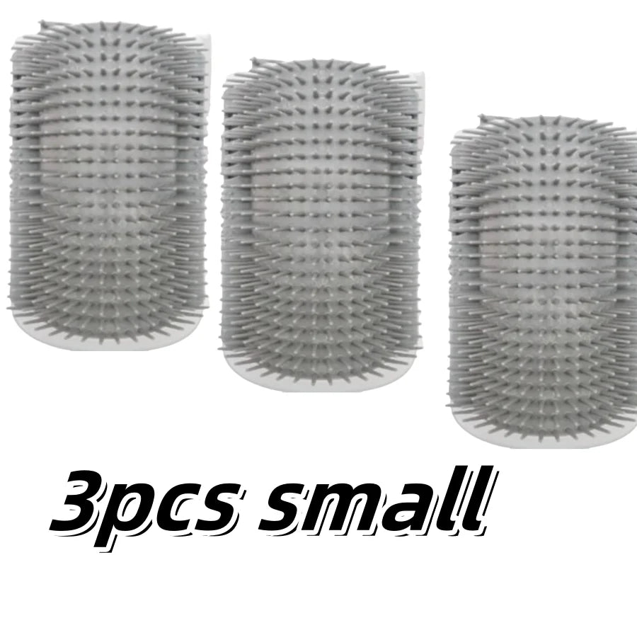 Three small gray multi-functional pet grooming combs and scratchers.