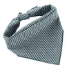 A grey and white striped cotton dog bandana with an adjustable fit.