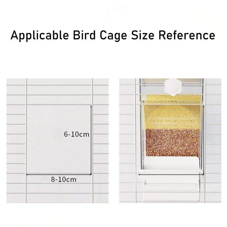 Reference guide showing the size of a bird cage for an automatic parrot feeder.