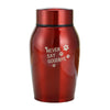 A reddish-brown stainless steel pet memorial storage box with paw prints engraved on the side.