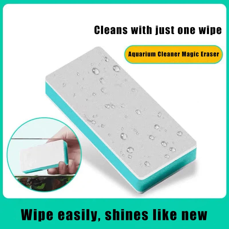 A white sponge eraser used to clean aquarium glass, showing a close-up view.