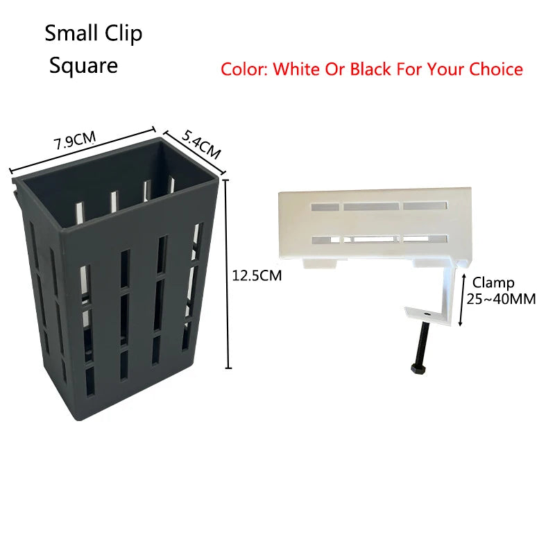 Small square clip basket for plants or aquariums, available in white or black.