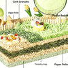 Layered natural wood chips bedding for small rodents showing cork granules, paper rolls, poplar bedding, Timothy hay, and pap