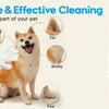 Diagram showing how to clean a dog using wipes on the face, ear, body, butt, and paw.