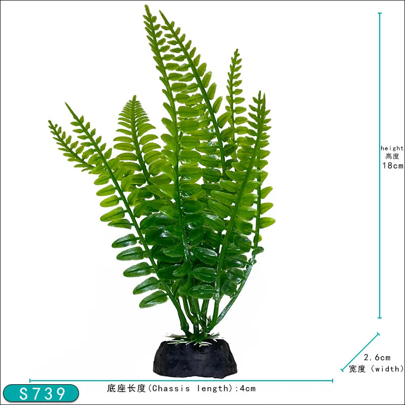 Une plante aquatique artificielle verte et vibrante avec de délicats frondes, présentée dans un pot.