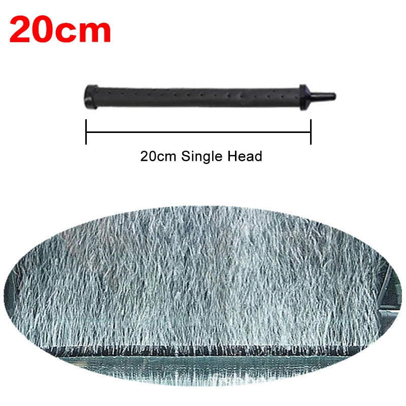 A black aquarium air tube aerator with a 20cm single head shown next to a textured surface.