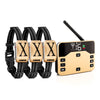 A beige dual function dog training collar with a remote trainer and an electric fence component.