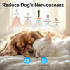A pet grooming device is shown next to a dog and cat resting on a blanket, demonstrating low noise and vibration features.