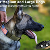 A German Shepherd wearing a professional tactical dog collar with an AirTag holder.