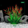 Plante verte vibrante aux feuilles rouges et pointues, présentée dans un décor aquatique rocheux.