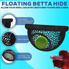 A black floating betta hide made of mesh allowing small aquatic creatures to explore and swim.