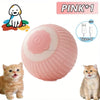Pink automatic rolling interactive ball for cats with a Type-C charging cable shown next to a cat.