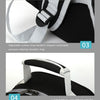 Close-up view of a black pet carrier backpack showing an adjustable cushion strap buckle and carrying handle.