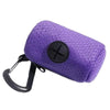 A purple reusable dog poop bag with a black clasp and mesh texture.