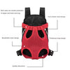 A red breathable mesh pet carrier backpack with double protection features.