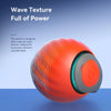 An orange sphere with a wave texture is shown against a light blue background.