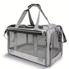 A gray breathable mesh pet carrier bag for cats and small dogs with carrying handles.