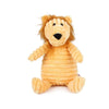A fluffy, golden-brown stuffed lion toy with a corduroy texture and facial features.