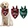 A golden retriever wearing a red plaid Christmas themed bandana for dogs