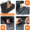 Installation guide showing how to install a waterproof dog car seat cover with safety straps onto a seat.