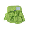 A stack of lime green reusable washable dog diapers for female dogs.