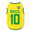 Yellow and green sport team dog jersey vest with the number 10 and a crest