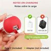 A hand holds a red interactive motion sensor cat ball toy with a Type C connector and an adapter.