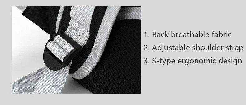 Close-up of a black and white pet carrier backpack showing adjustable shoulder straps and breathable fabric.