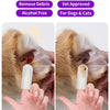Before and after images showing effective ear cleaning finger wipes being used on a dog's ear.