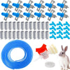Automatic rabbit drinking nipple waterer kit with silicone tubing and a red dispenser