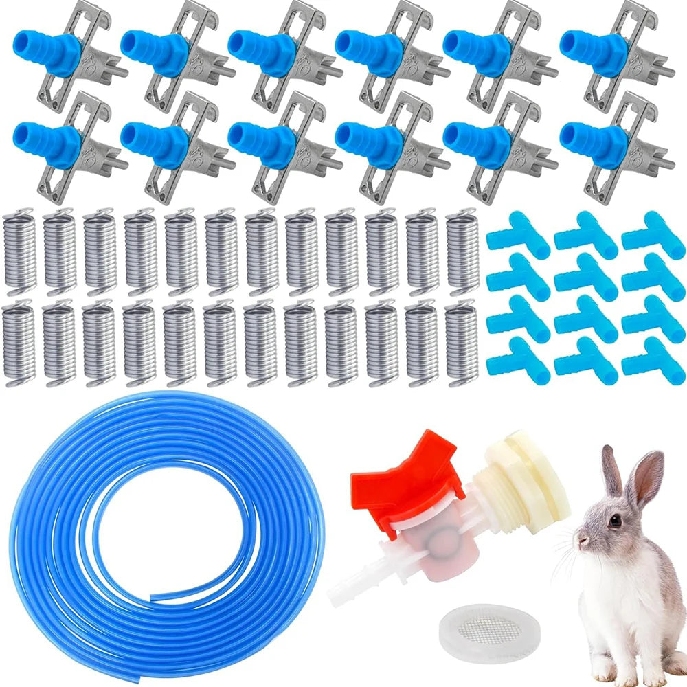 Automatic rabbit drinking nipple waterer kit with silicone tubing and a red dispenser