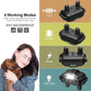 A black dog training collar with four working modes including tone, vibration, shock, and LED light.
