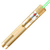 A gold-colored laser pointer with a green beam, designed for cats and presentations.