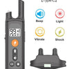 A black electric dog training collar with buttons for beep, light, vibrate, and shock functions.
