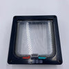 A black heavy-duty pet door flap with a clear plastic window and locking mechanism.