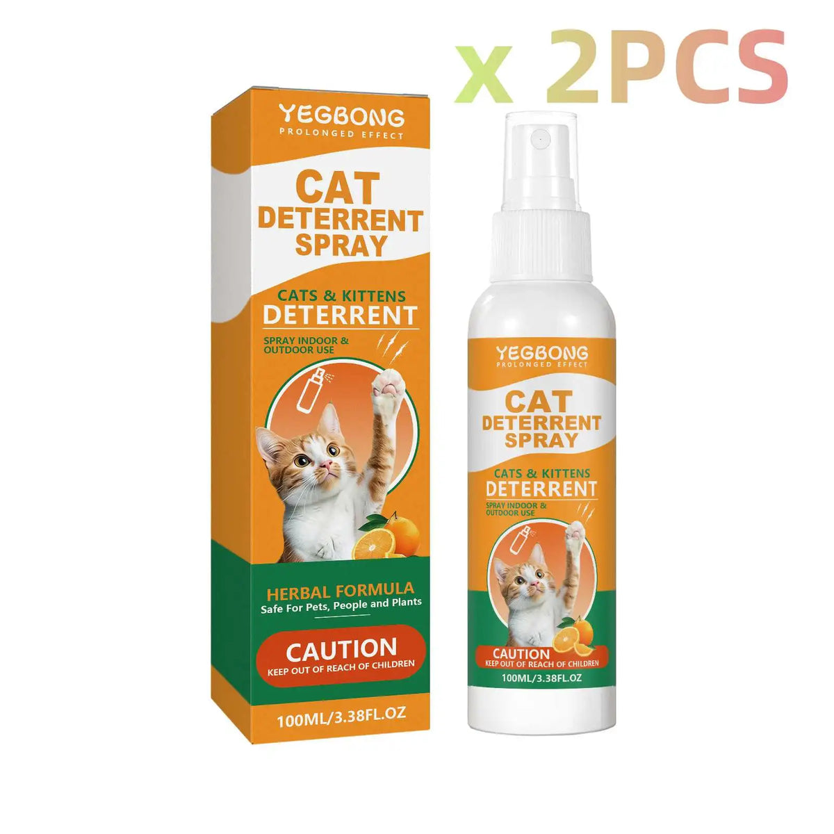 Two bottles of Yegbong Cat Deterrent Spray for furniture protection, showing the product label and spray mechanism.