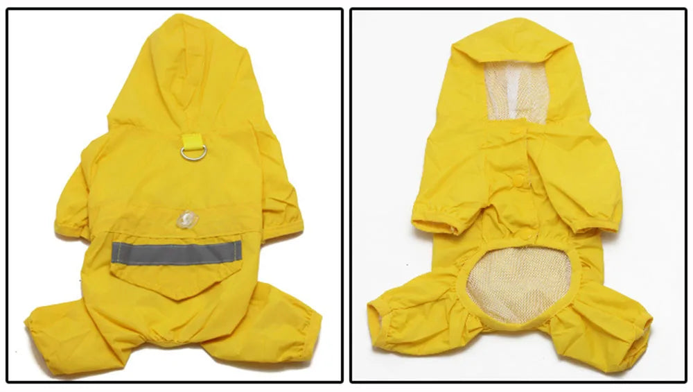 Veste de pluie jaune imperméable pour chiens, vue de deux côtés