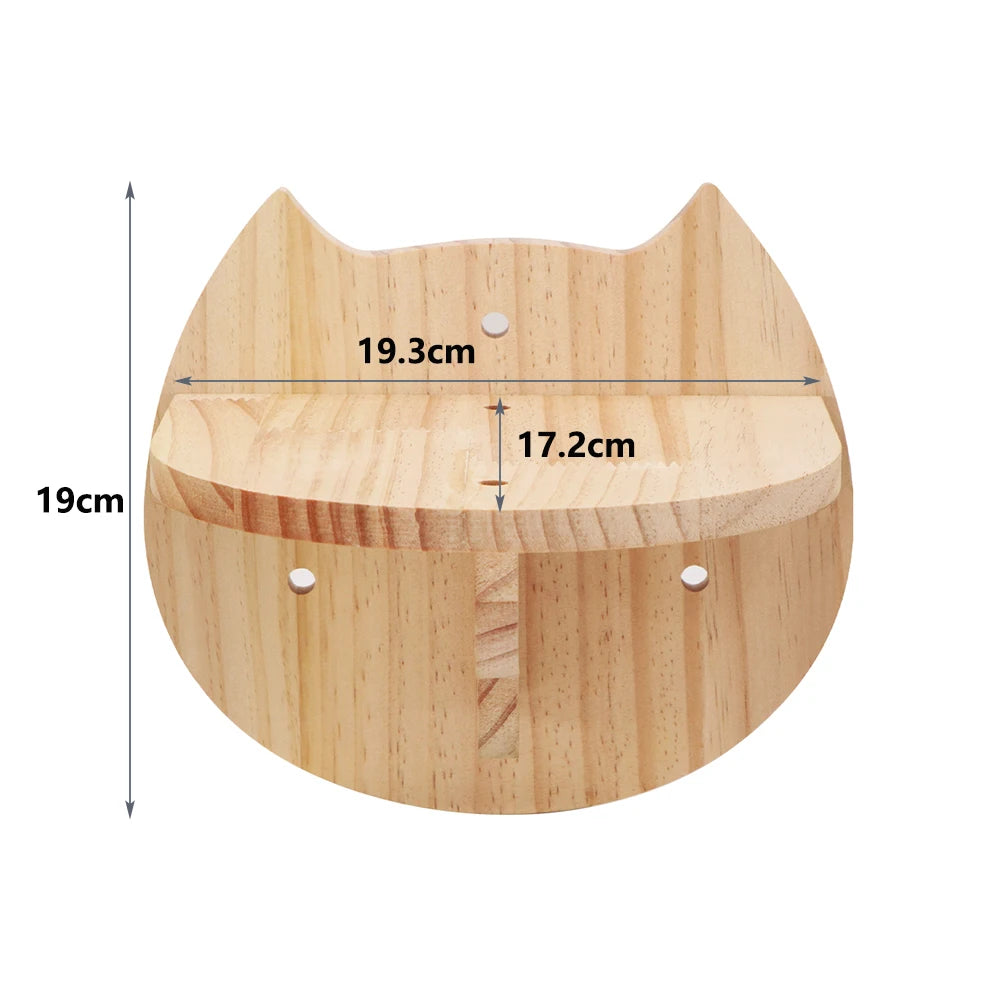 A light wood cat wall hammock with climbing steps and a moon bed shown from the top view.