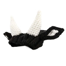 Schwarze Strick-Hundohr-Muffs mit weißen, flauschigen Innohr